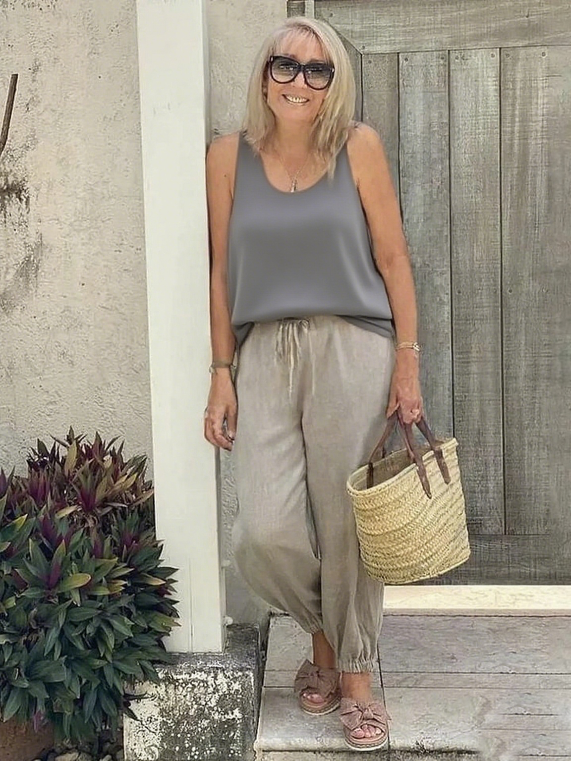 Vest Casual Crew Neck Plain Tank Top