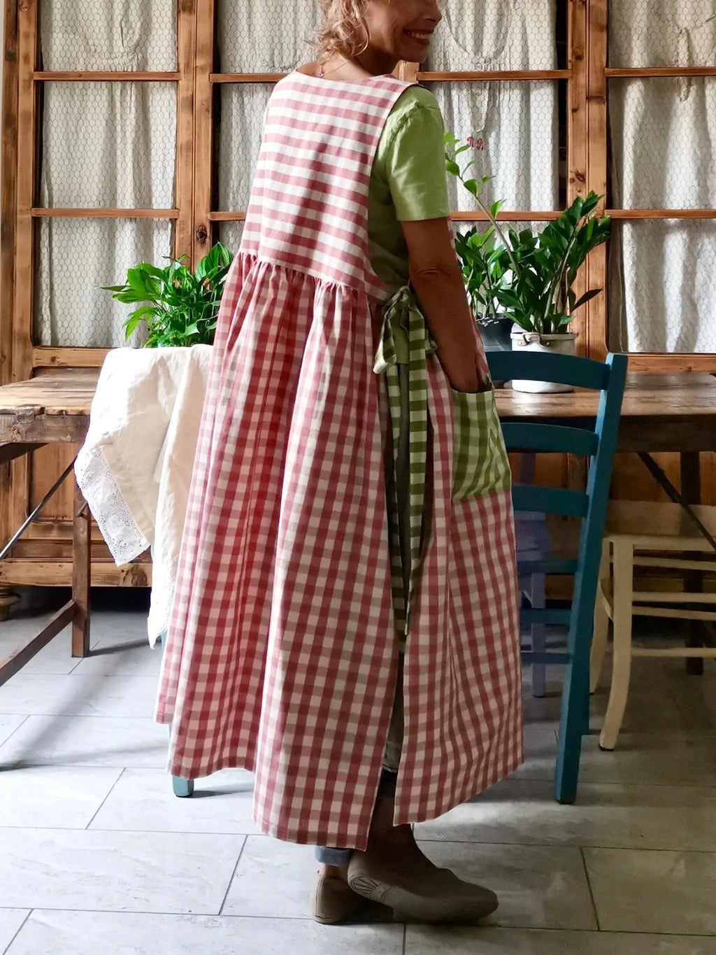 Antique Pink and Light Green Checked Apron