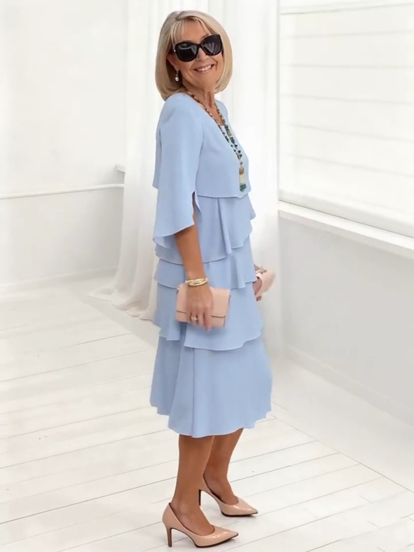 Long Dress Slit Sleeves Evening Dress Best for Covering The Belly Loose Layer Cotton Multi-layer Dress