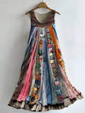 Boho Colorful Textile Flowy Linen Blend Tank Dress