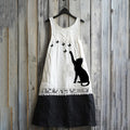Vintage Abstract Creative Cute Black Cat  Play With Butterfly Art Linen Tank Dress