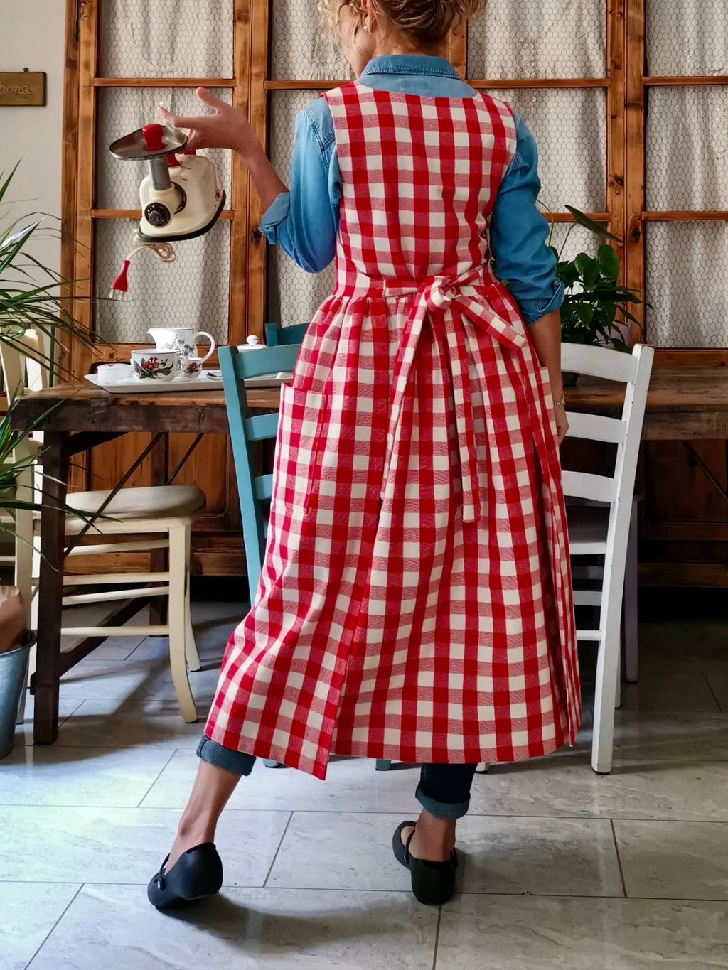 Red Check Cotton Apron