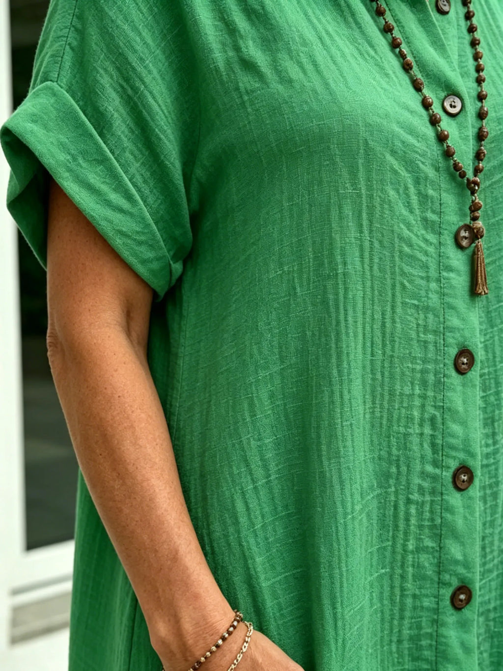 Solid Color Shirt Dress Simple, Made of Breathable, Featuring a Lapel Collar and Orderly Button Arrangement That Adds a Vintage Charm