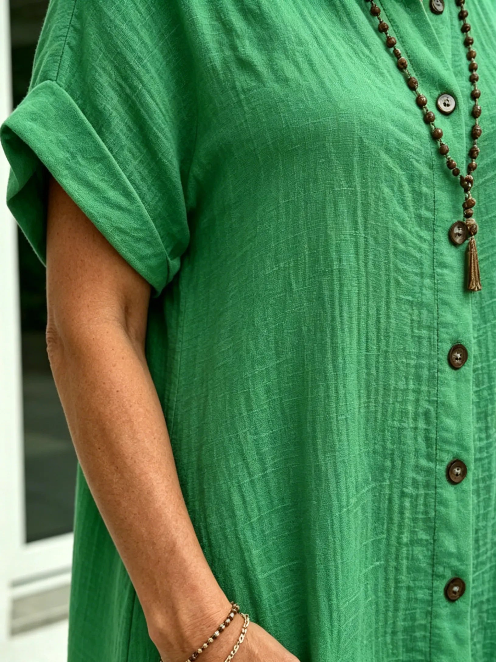 Solid Color Shirt Dress Simple, Made of Breathable, Featuring a Lapel Collar and Orderly Button Arrangement That Adds a Vintage Charm