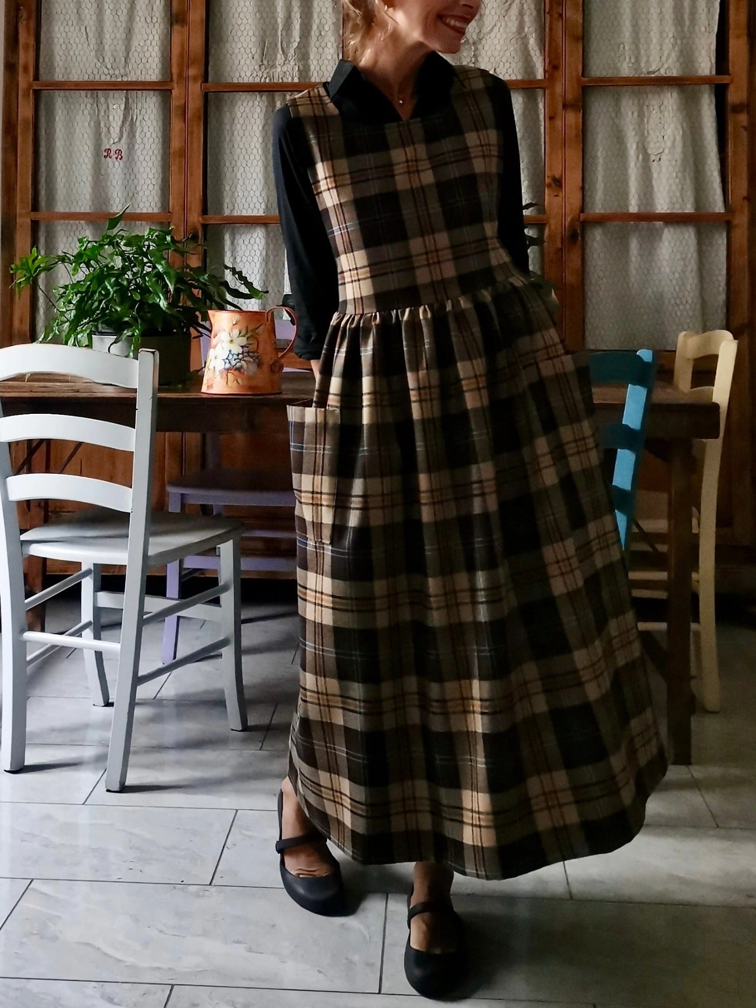 Brown and Beige Tartan Apron