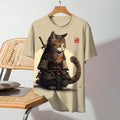 Men's Japanese Style Samurai Cat Art Print Short Sleeve T-Shirt