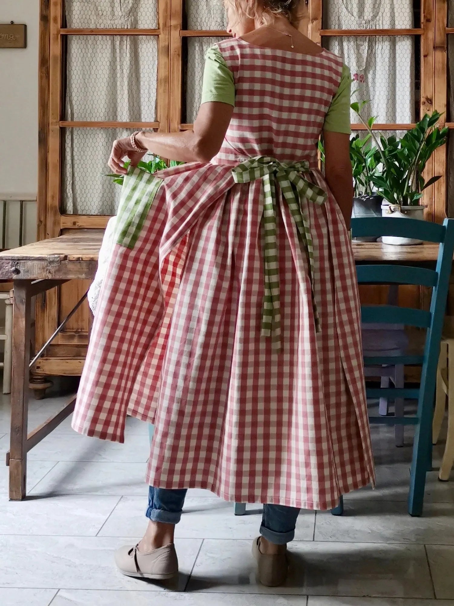 Antique Pink and Light Green Checked Apron