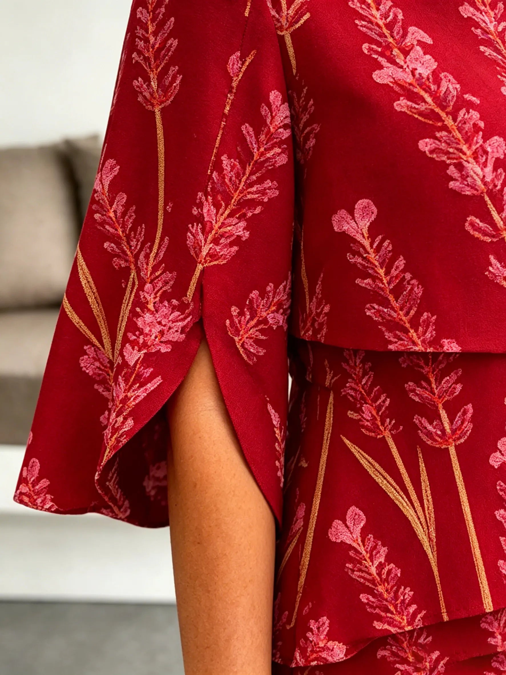 Lavender Chiffon Vacation Prints Color Round Neck Cake Skirt Splicing Dress Mid-length
