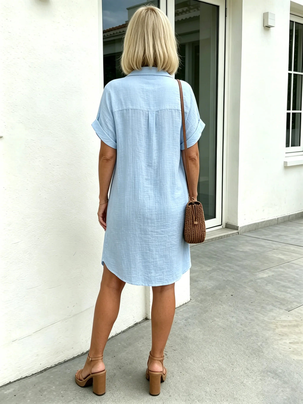 Solid Color Shirt Dress Simple, Made of Breathable, Featuring a Lapel Collar and Orderly Button Arrangement That Adds a Vintage Charm