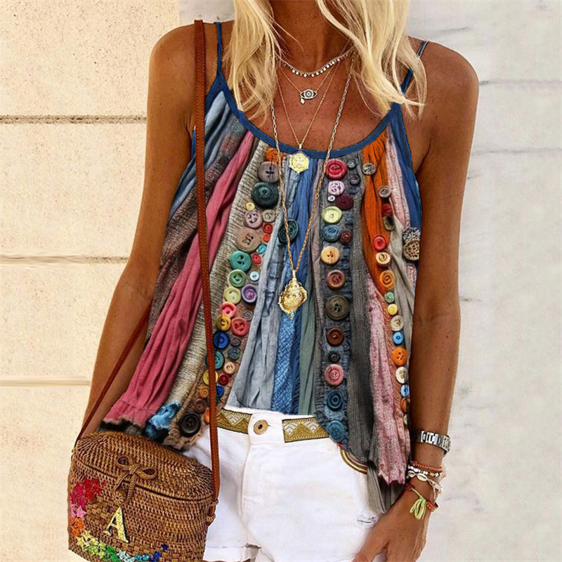 Boho Colorful Textile Flowy Cami Top