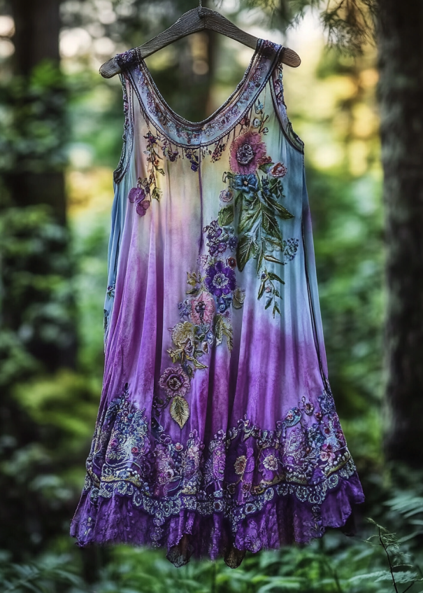 Vintage Violet Gradient Lace Art Linen Sleeveless Tank Top