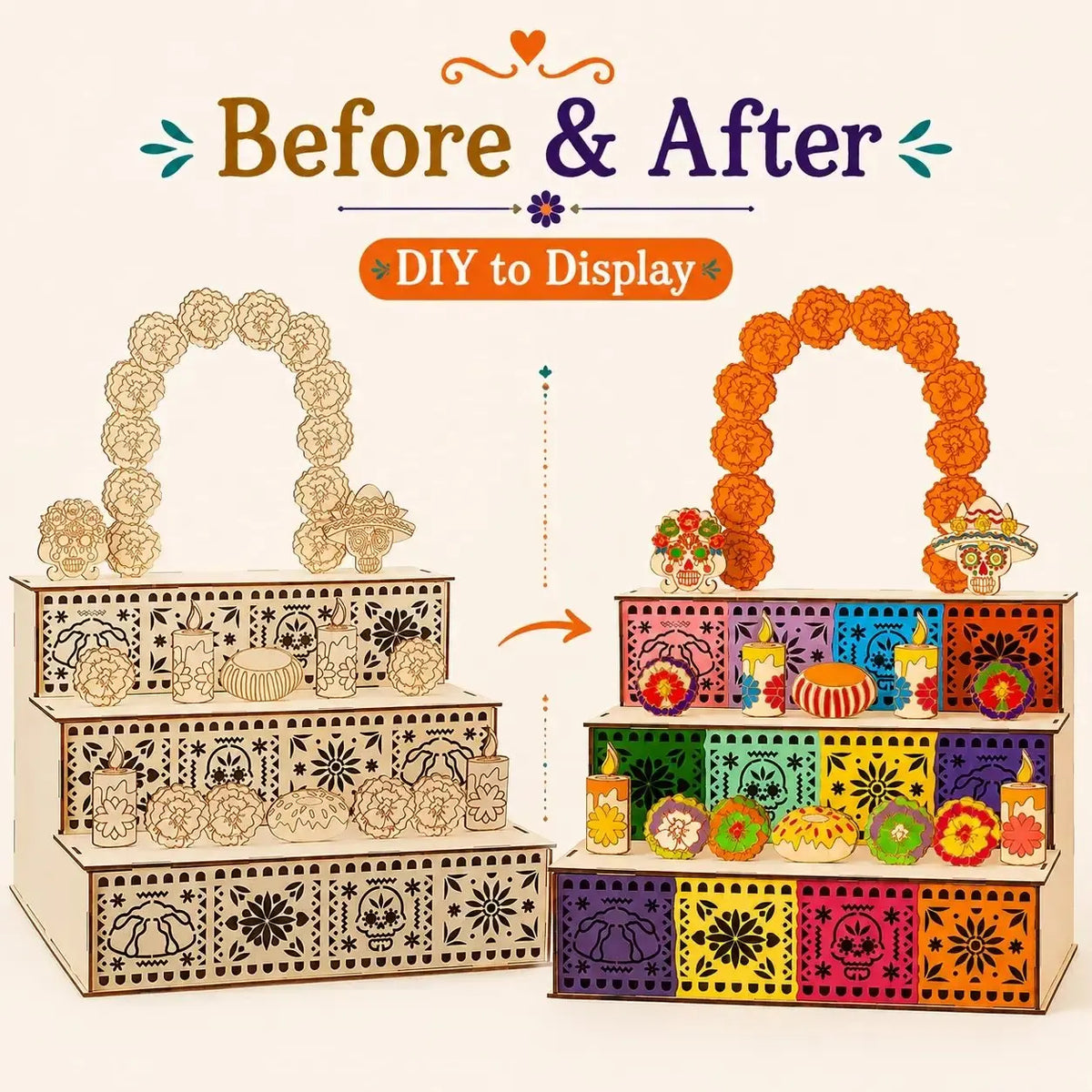 Mexican Day of the Dead Wooden Altar Display Set
