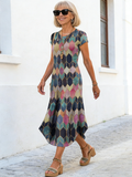 Crew Neck Pocket Short Sleeve Trend Print Dress