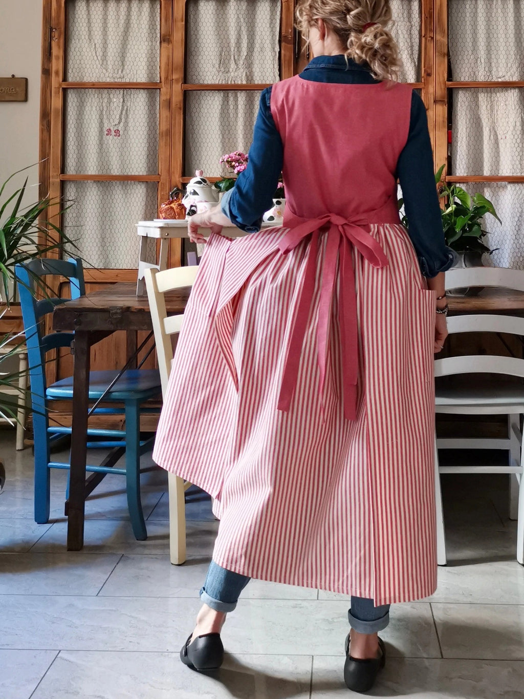 Cherry Red Cotton Apron