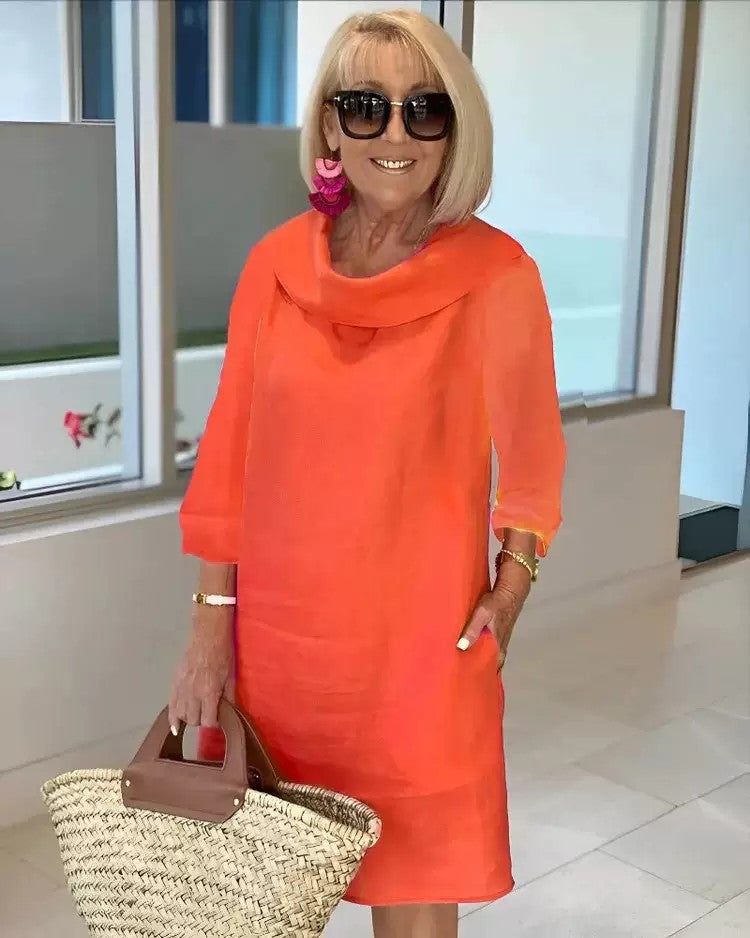 Cotton Pile Collar 3/4 Sleeve DressCottonPile Collar 3/4 Sleeve Dress