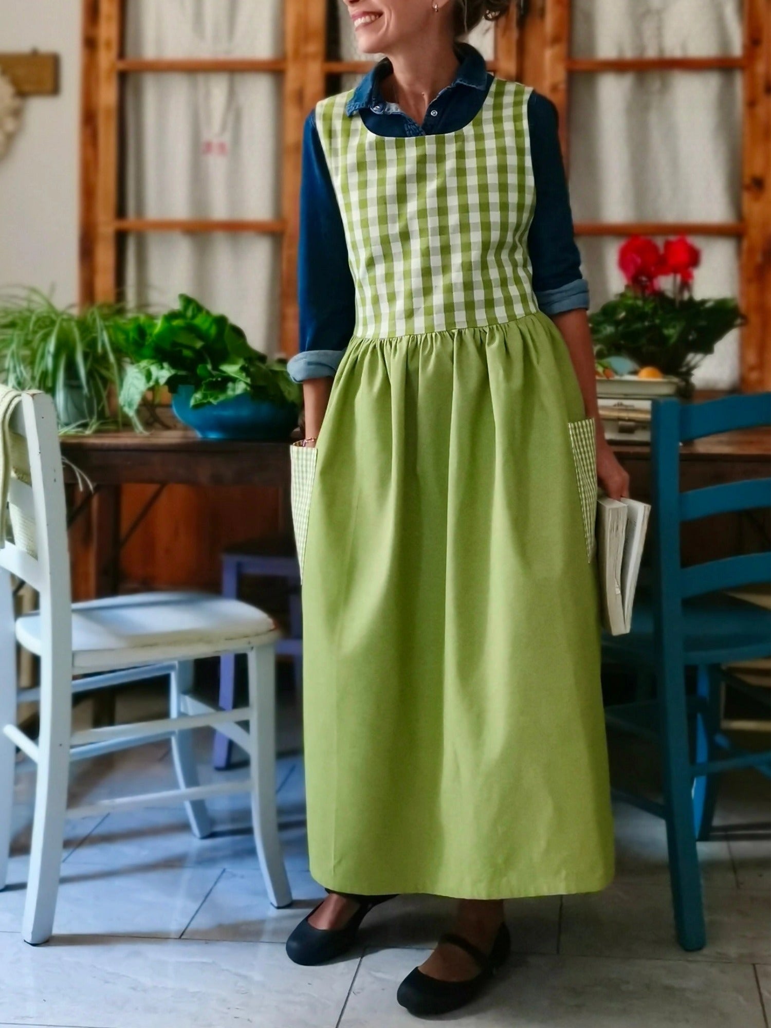 Kiwi Green Patchwork Cotton Apron