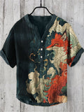 Men's Mythical Fox Japanese Art Linen Shirt