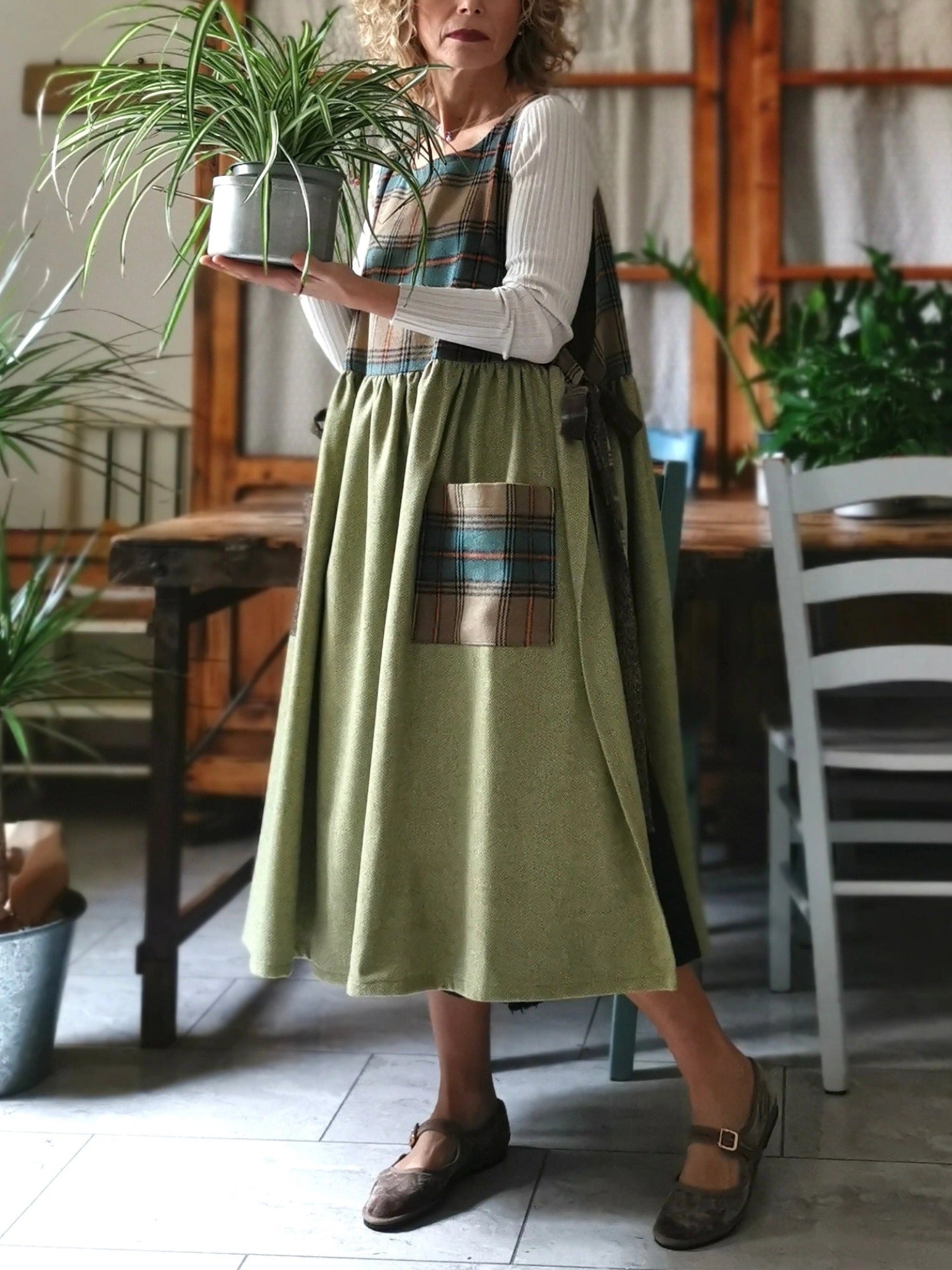 Brown Green Patchwork Apron