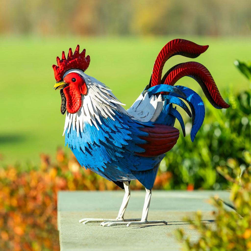 Patriotic Rooster Metal Garden Statue
