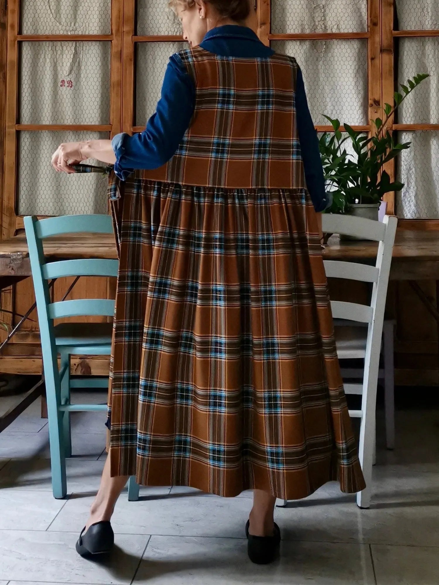 Brown and Blue Tartan Apron