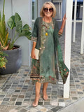 3/4 Sleeve Printing Coat & Dress Two-Piece Suit