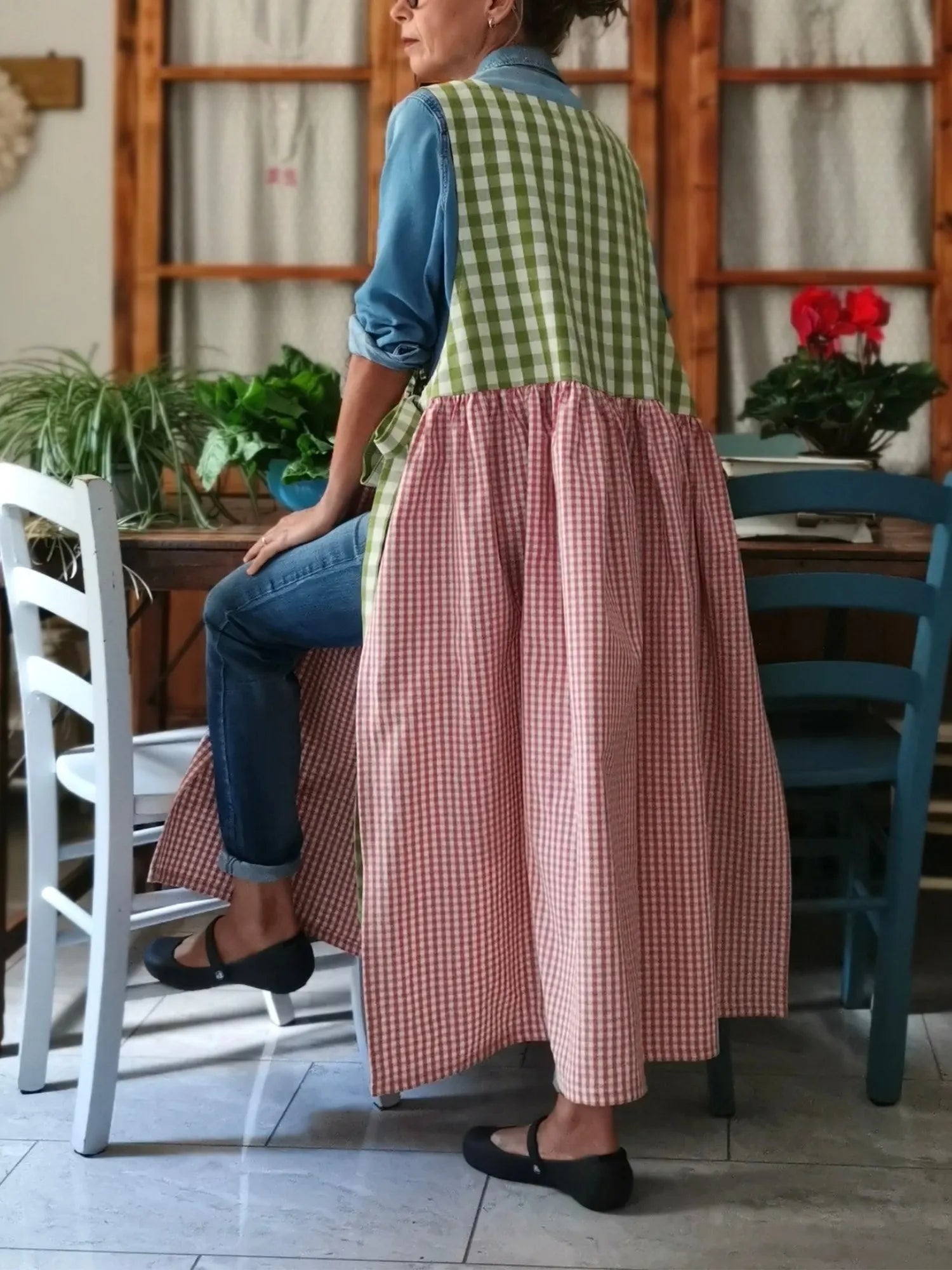 Green and Pink Checked Patchwork Apron