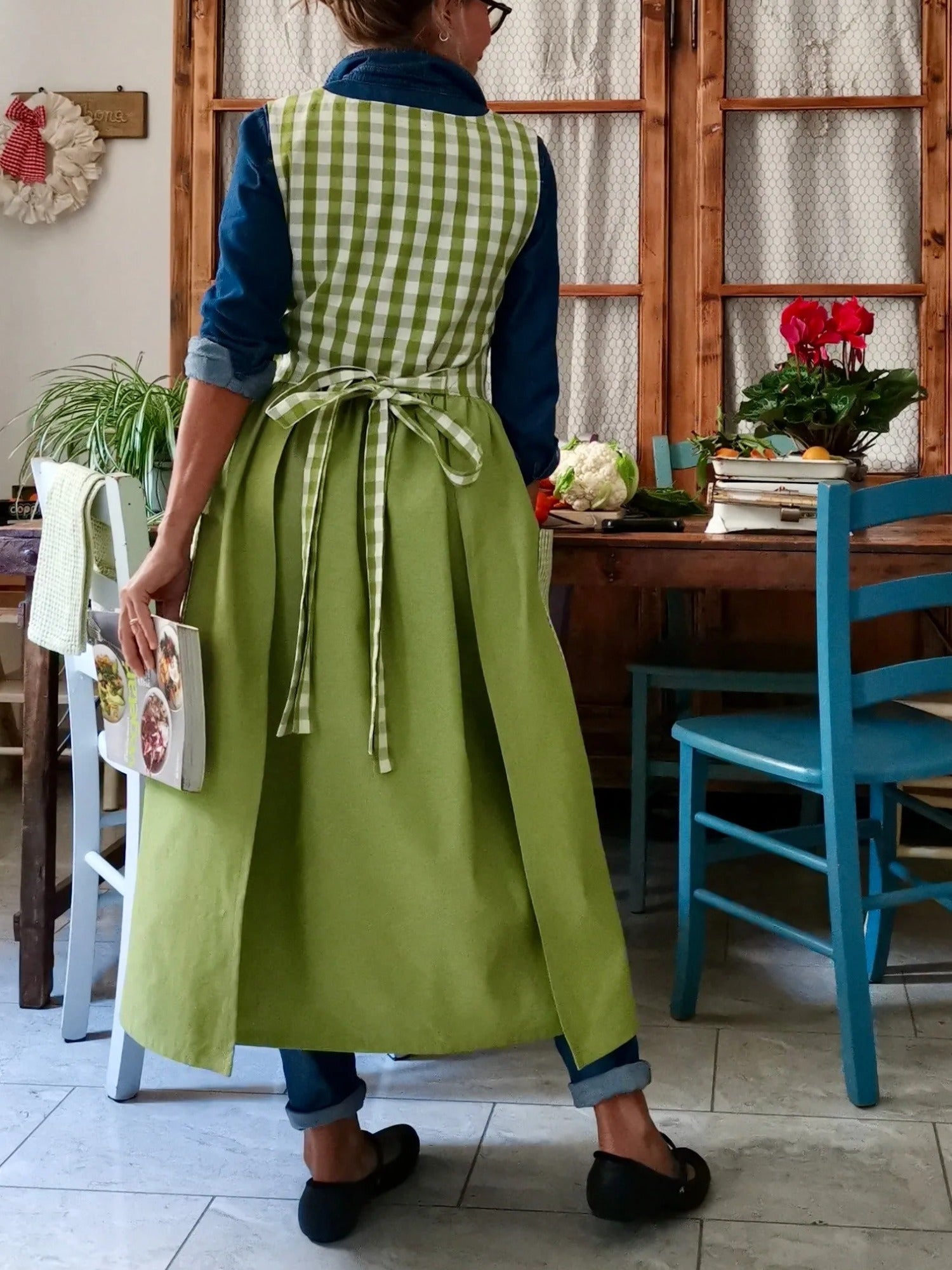 Kiwi Green Patchwork Cotton Apron