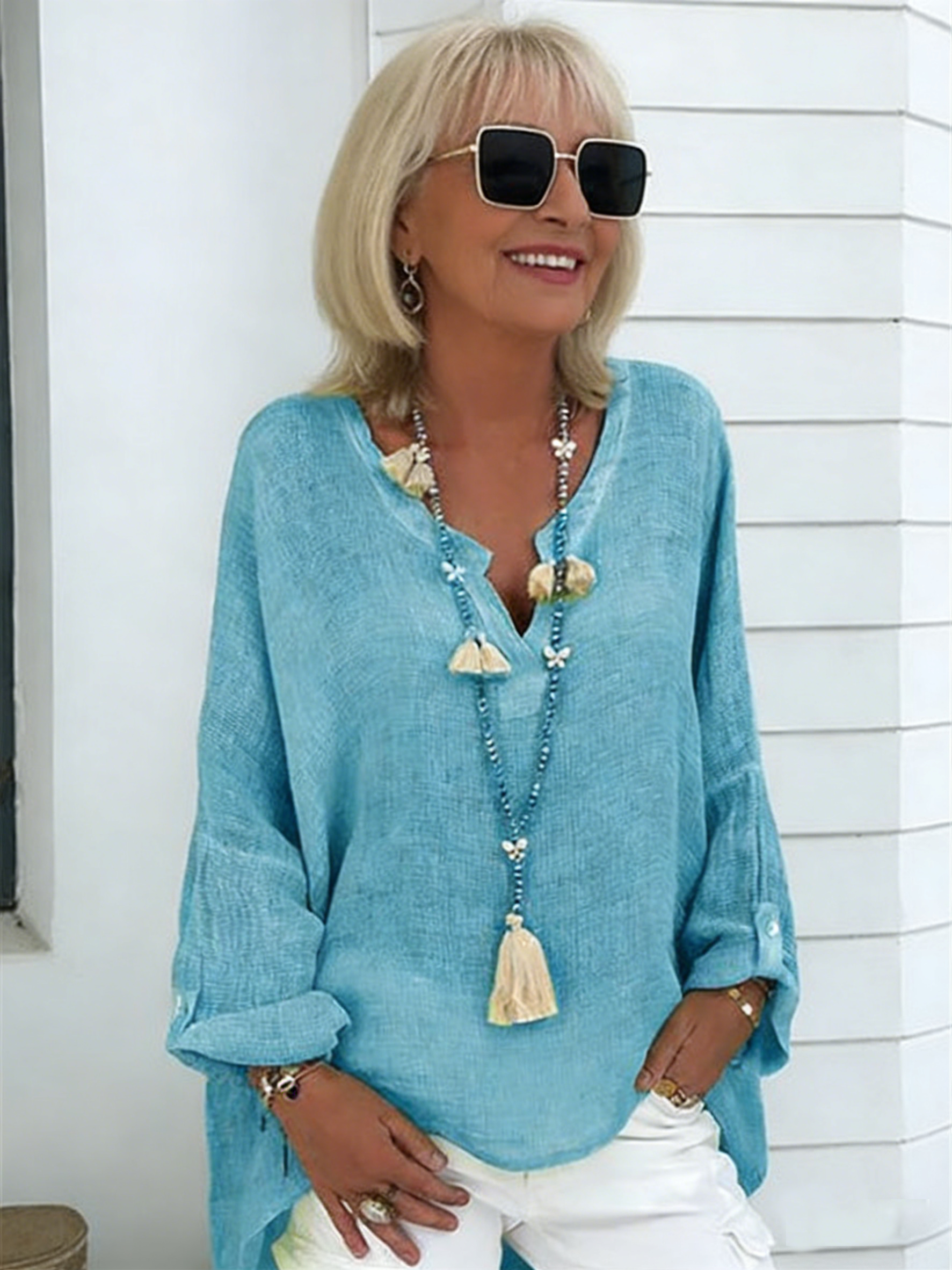 Solid Color Long-Sleeved Top Women