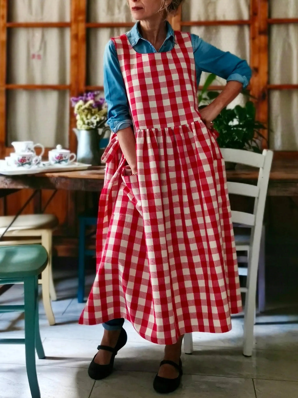 Red Check Cotton Apron