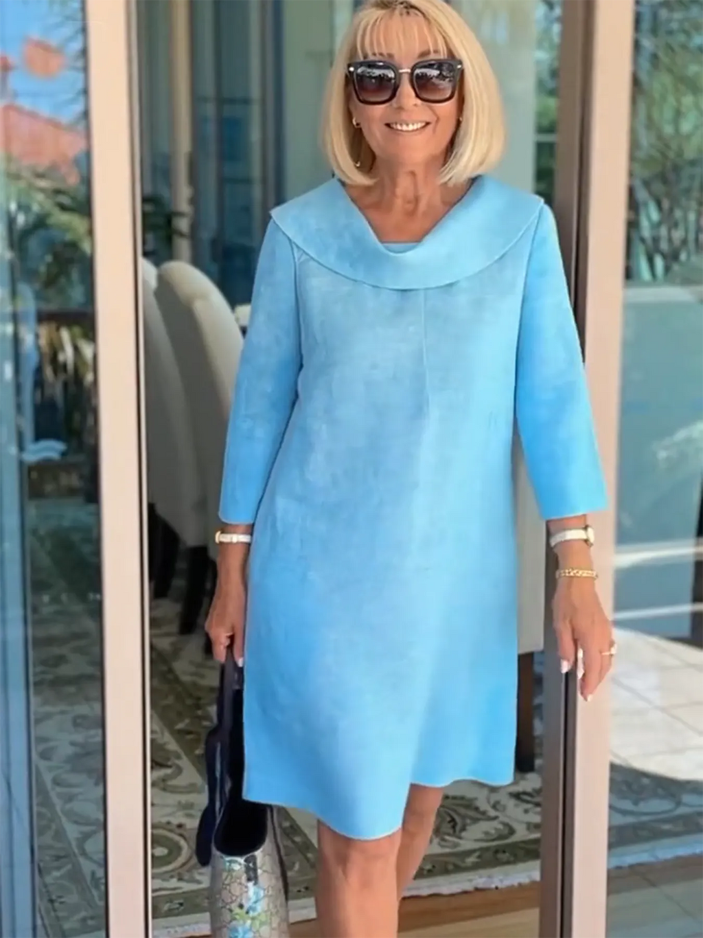 Cotton Pile Collar 3/4 Sleeve DressCottonPile Collar 3/4 Sleeve Dress