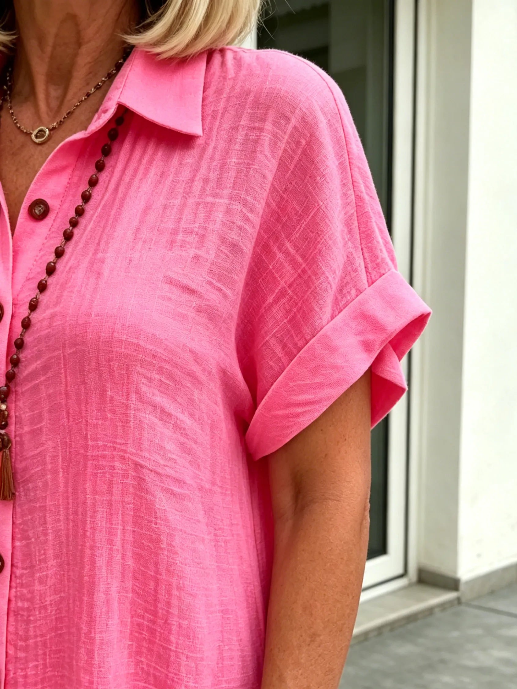Solid Color Shirt Dress Simple, Made of Breathable, Featuring a Lapel Collar and Orderly Button Arrangement That Adds a Vintage Charm
