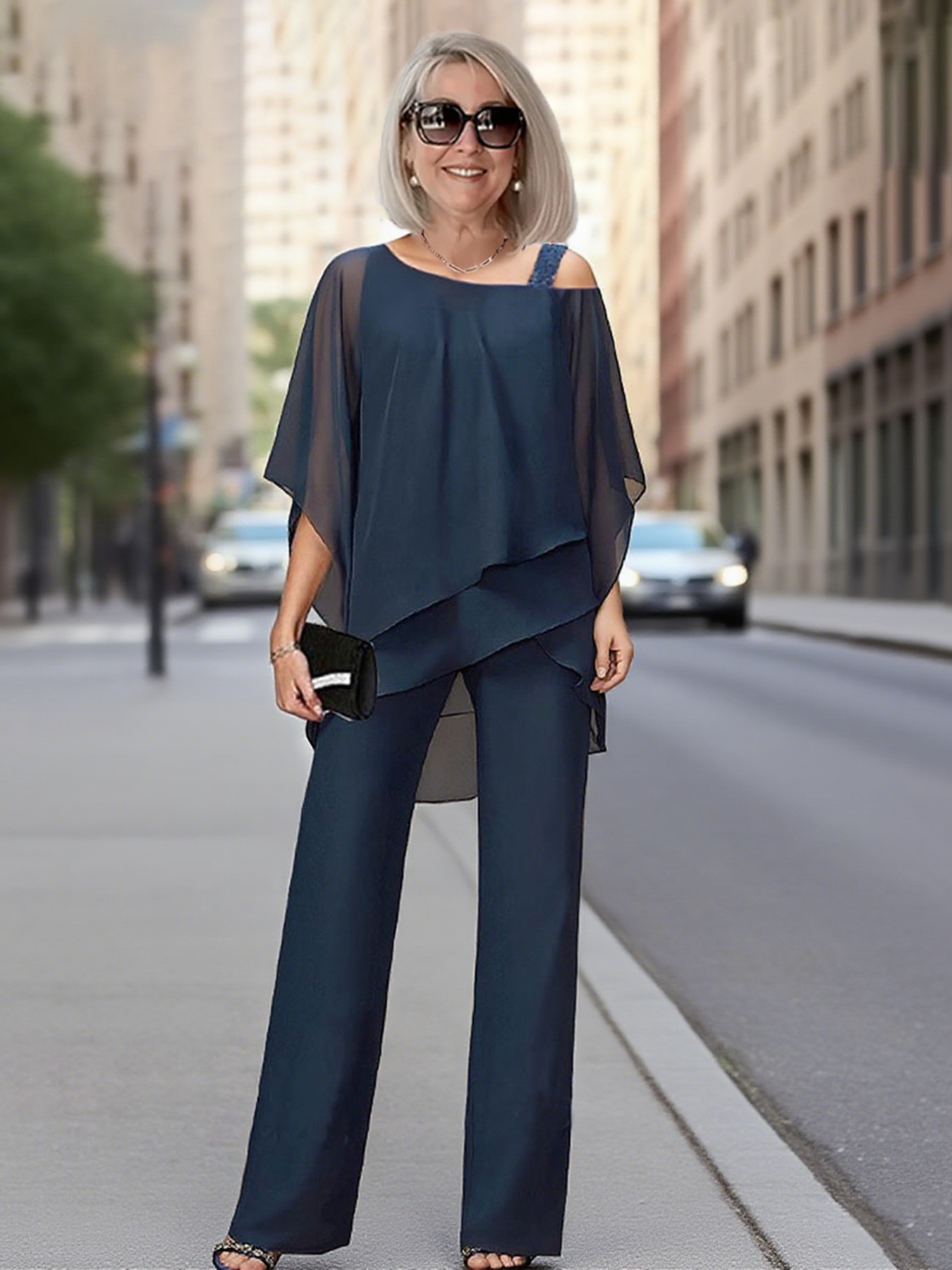 2Pcs Bat Sleeve Top Trousers Women's Casual Off-the-shoulder Irregular Party Suit Elegant Two-piece Set