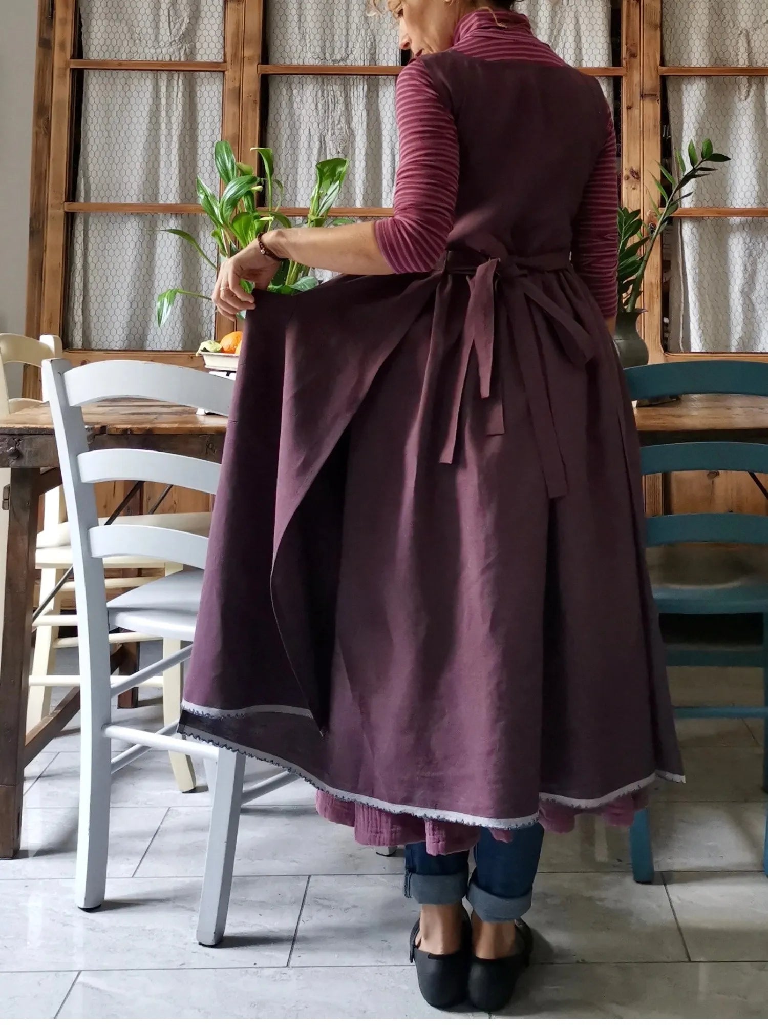 Plum Colored Linen Apron