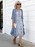 2Pcs Casual Printed Chiffon Dress Two-piece Set