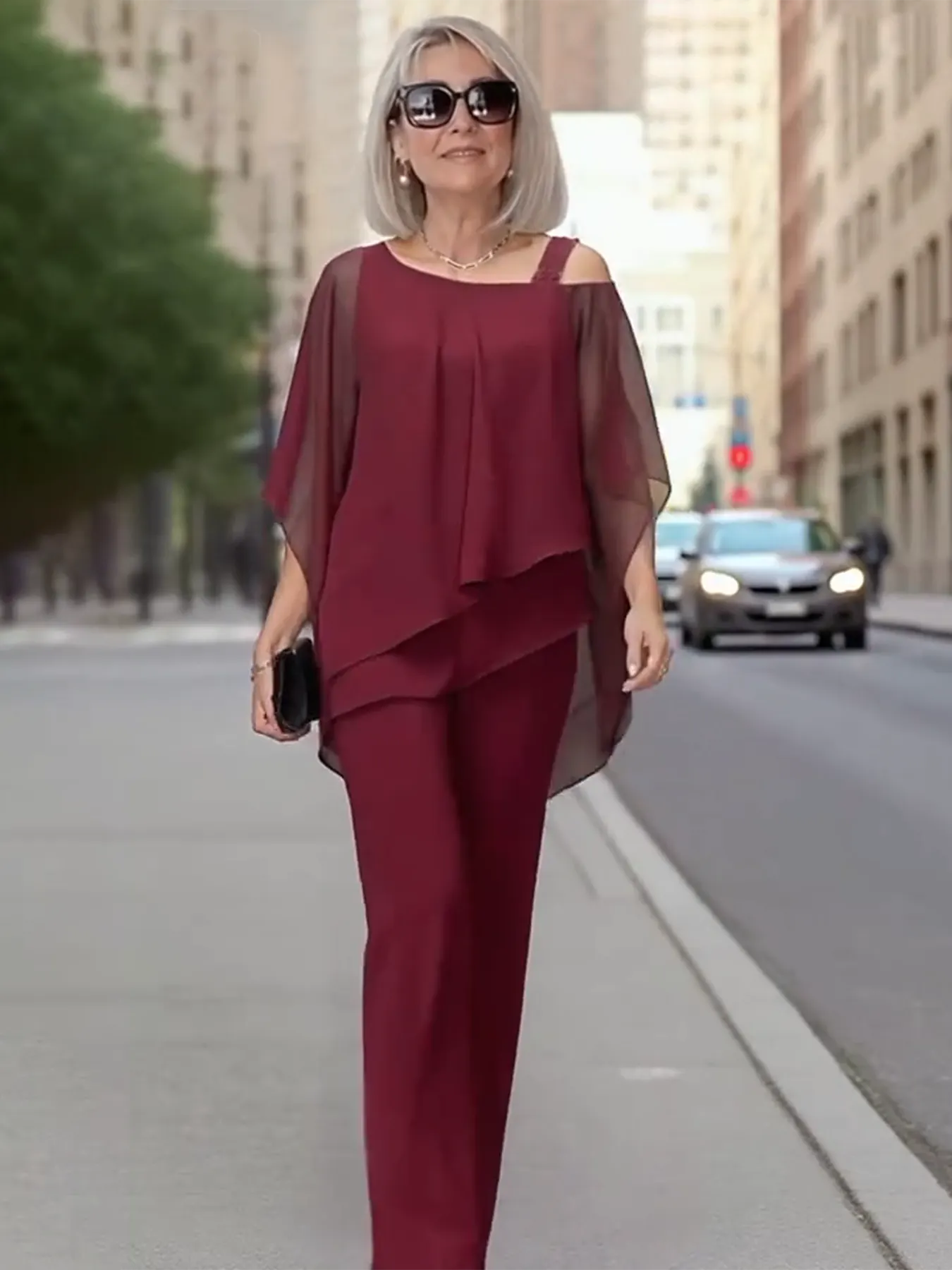 2Pcs Bat Sleeve Top Trousers Women's Casual Off-the-shoulder Irregular Party Suit Elegant Two-piece Set