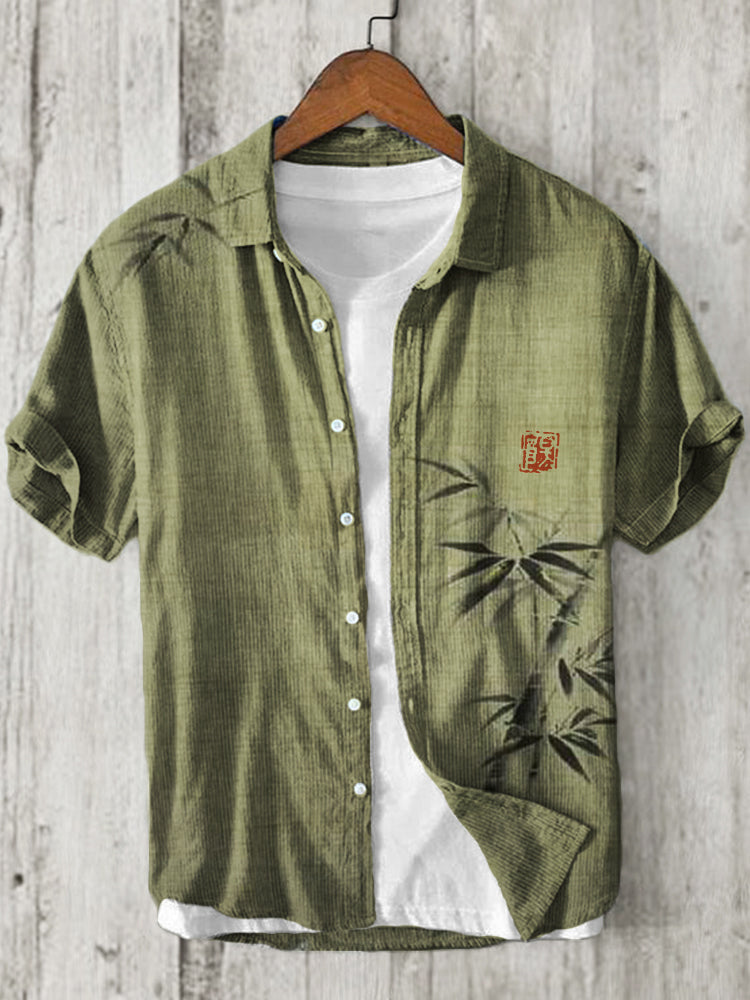 Simple Bamboo Japanese Art Linen Blend Shirt