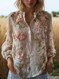 Bohemian Style 3d Plant Flower Pattern Cotton Linen Shirt