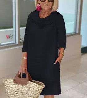 Cotton Pile Collar 3/4 Sleeve DressCottonPile Collar 3/4 Sleeve Dress