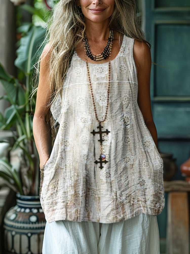 Vintage Lace Art Women's Linen Tank Top