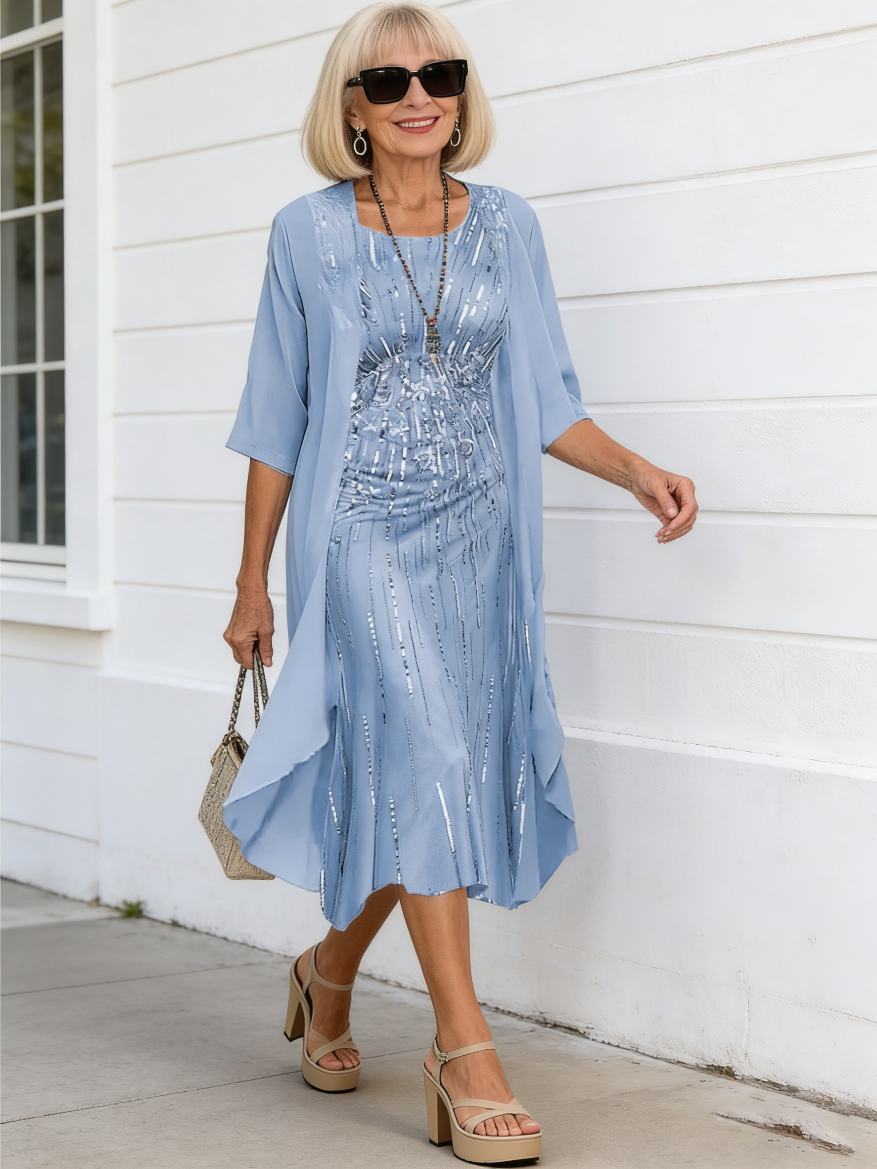 2Pcs Stylish and Elegant Chiffon Dress Two-piece Set