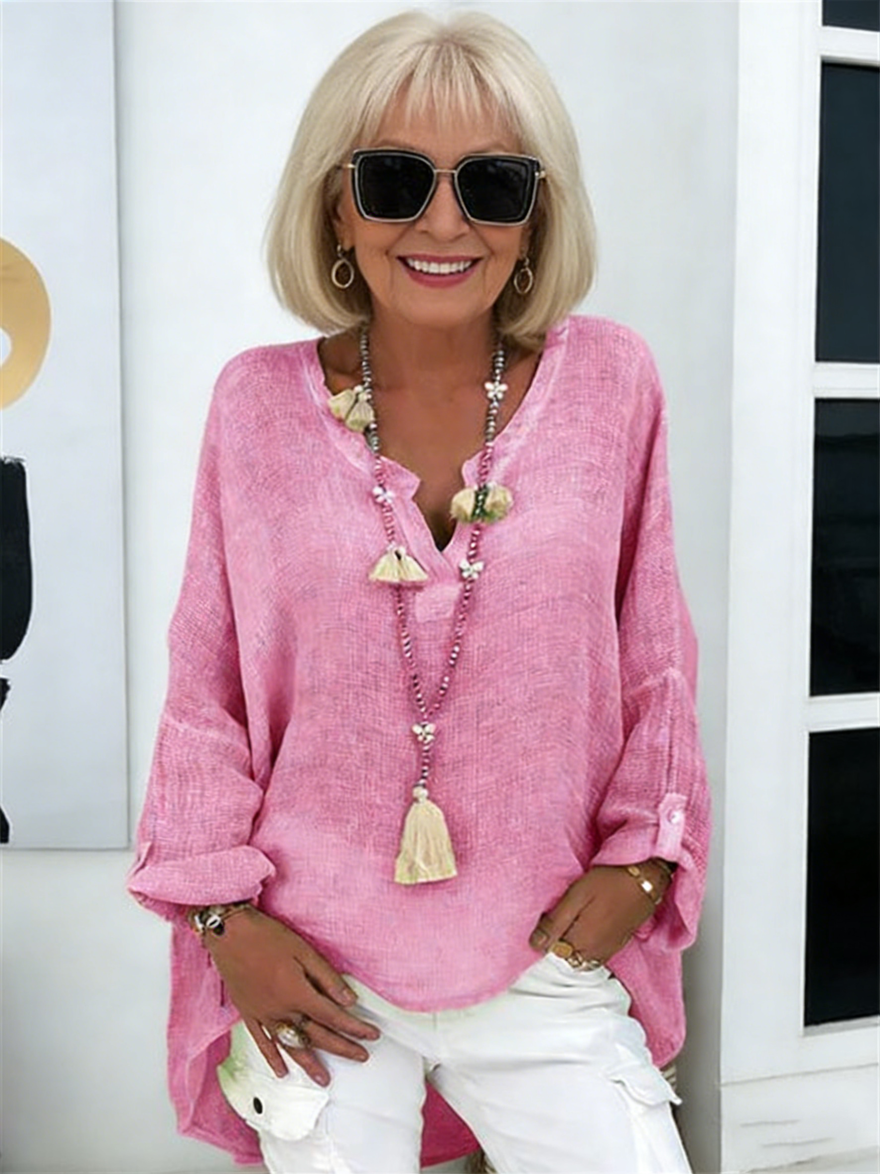 Solid Color Long-Sleeved Top Women