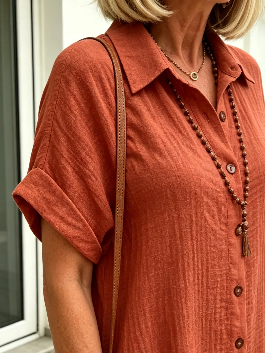 Solid Color Shirt Dress Simple, Made of Breathable, Featuring a Lapel Collar and Orderly Button Arrangement That Adds a Vintage Charm