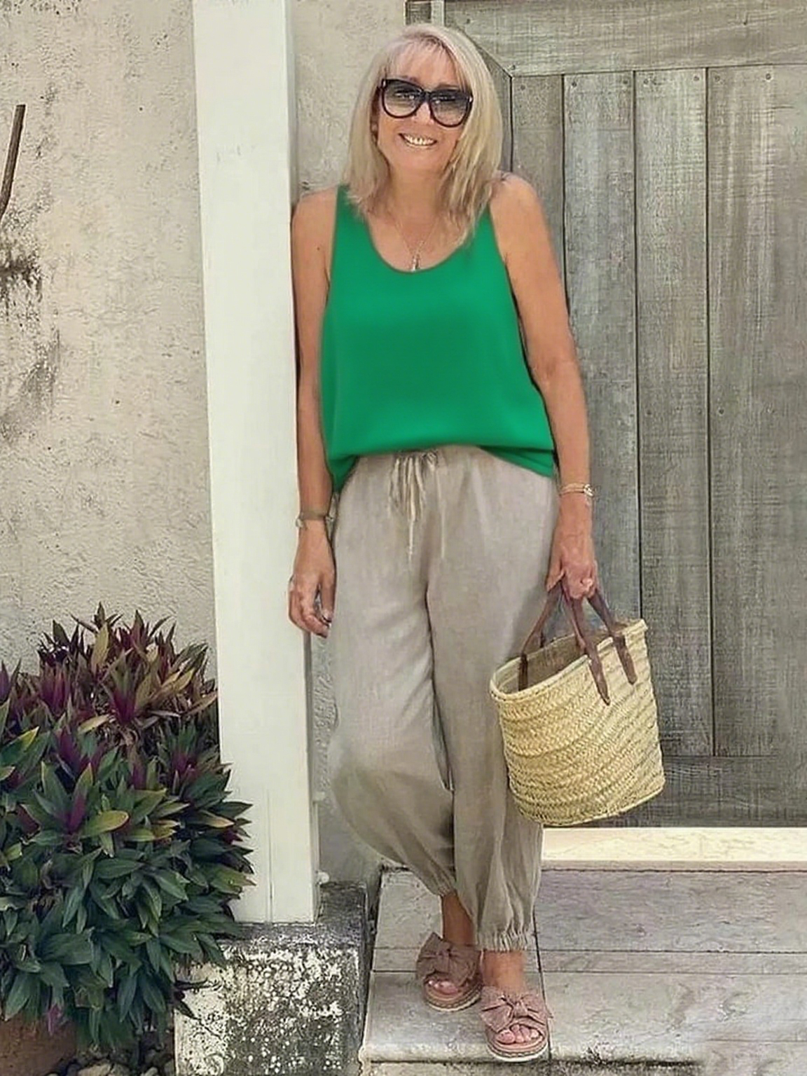 Vest Casual Crew Neck Plain Tank Top