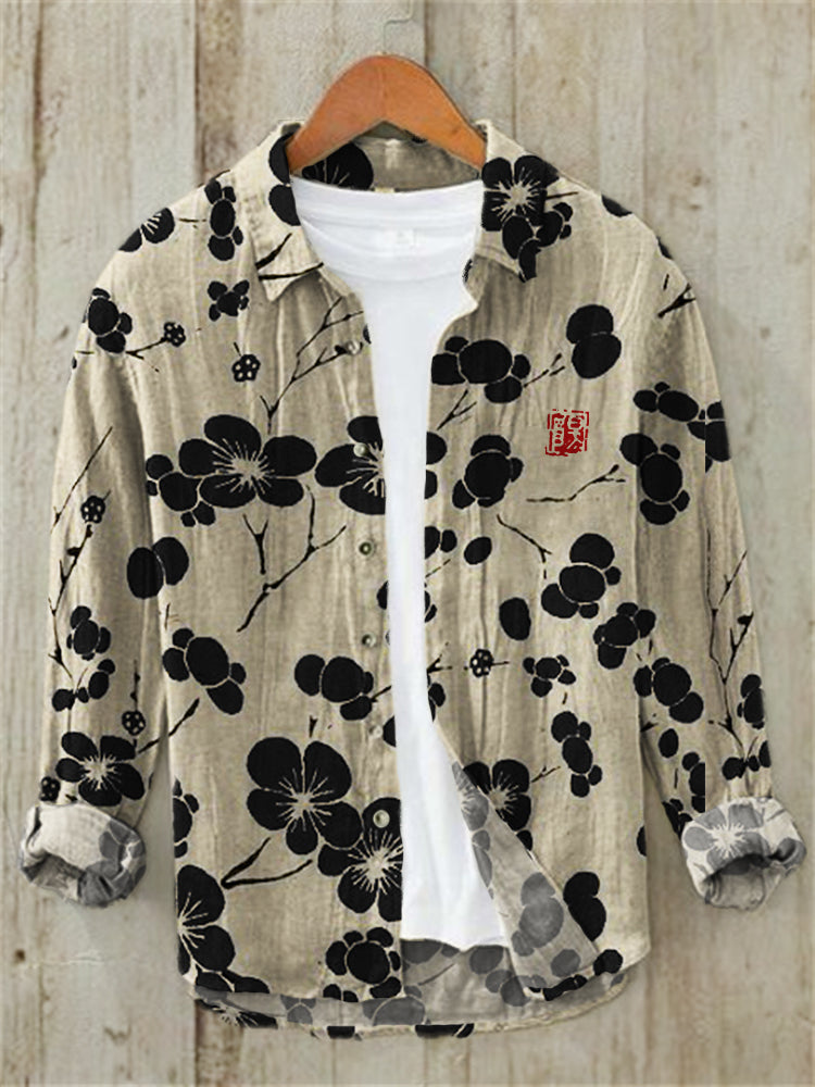 Cherry Blossom Japanese Lino Art Linen Blend Shirt