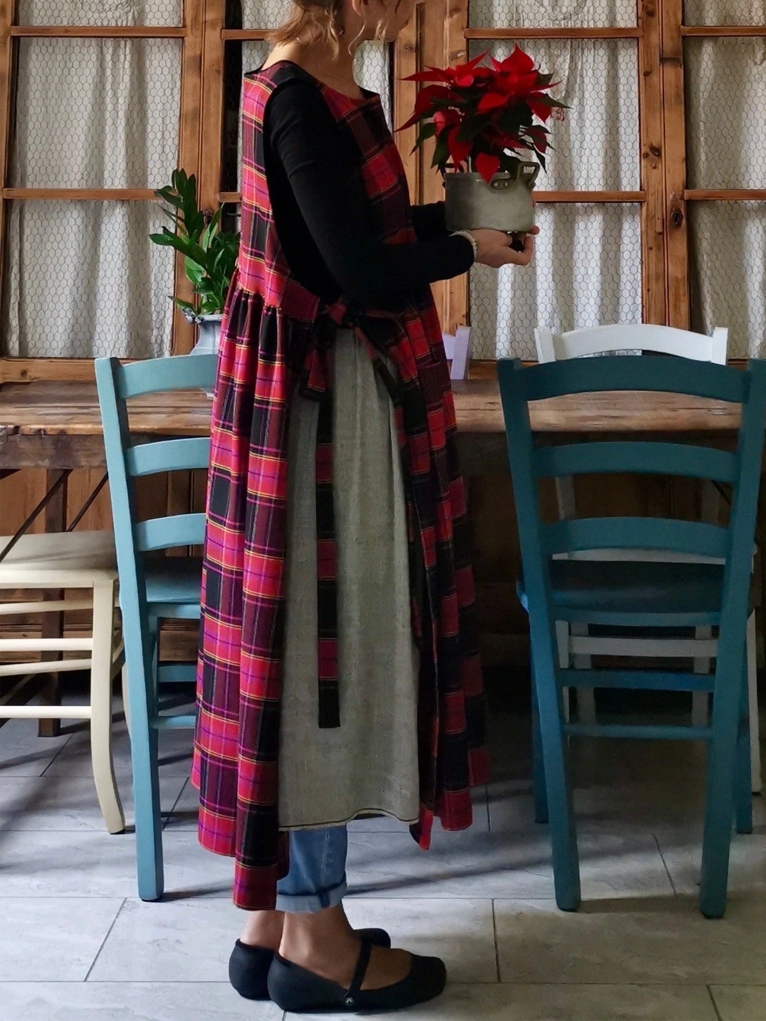 Fuchsia and Black Plaid Apron
