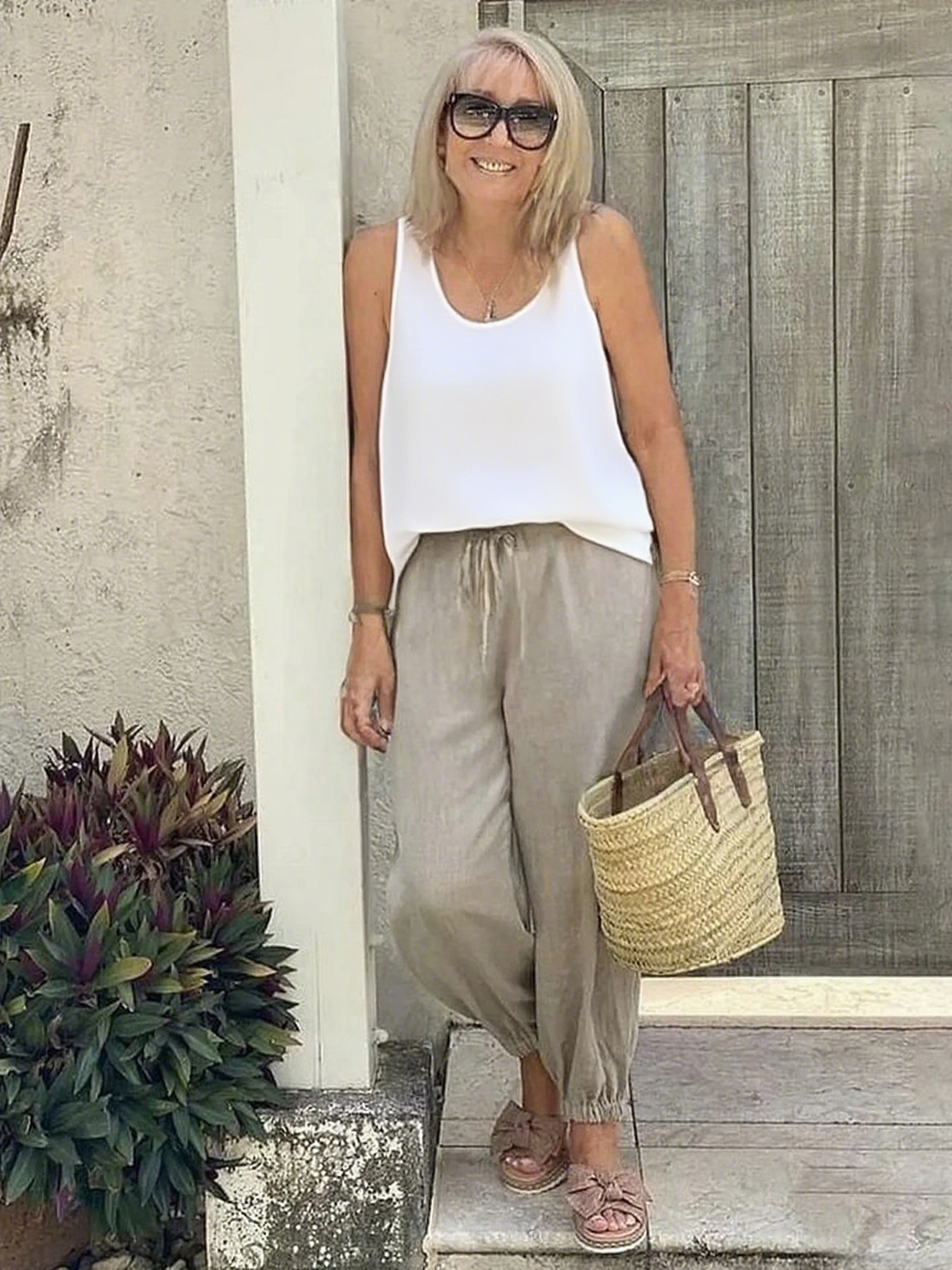 Vest Casual Crew Neck Plain Tank Top