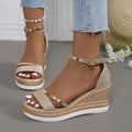 Wedge Heel Sandals Platform-soled Fish Mouth One-word Buckle with Rhinestone Bag and Muffin Women's Sandals