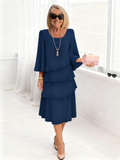 Long Dress Half Sleeve Fashion Cake Skirt Women's Temperament Loose and Thin Round Neck Dress