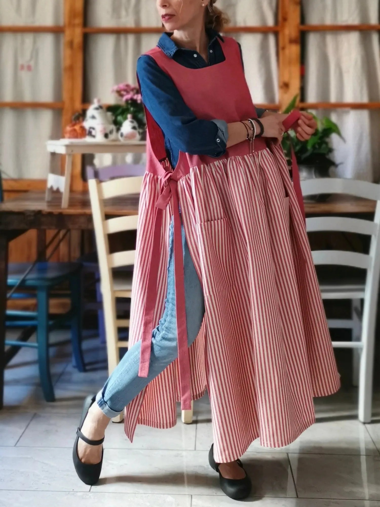 Cherry Red Cotton Apron