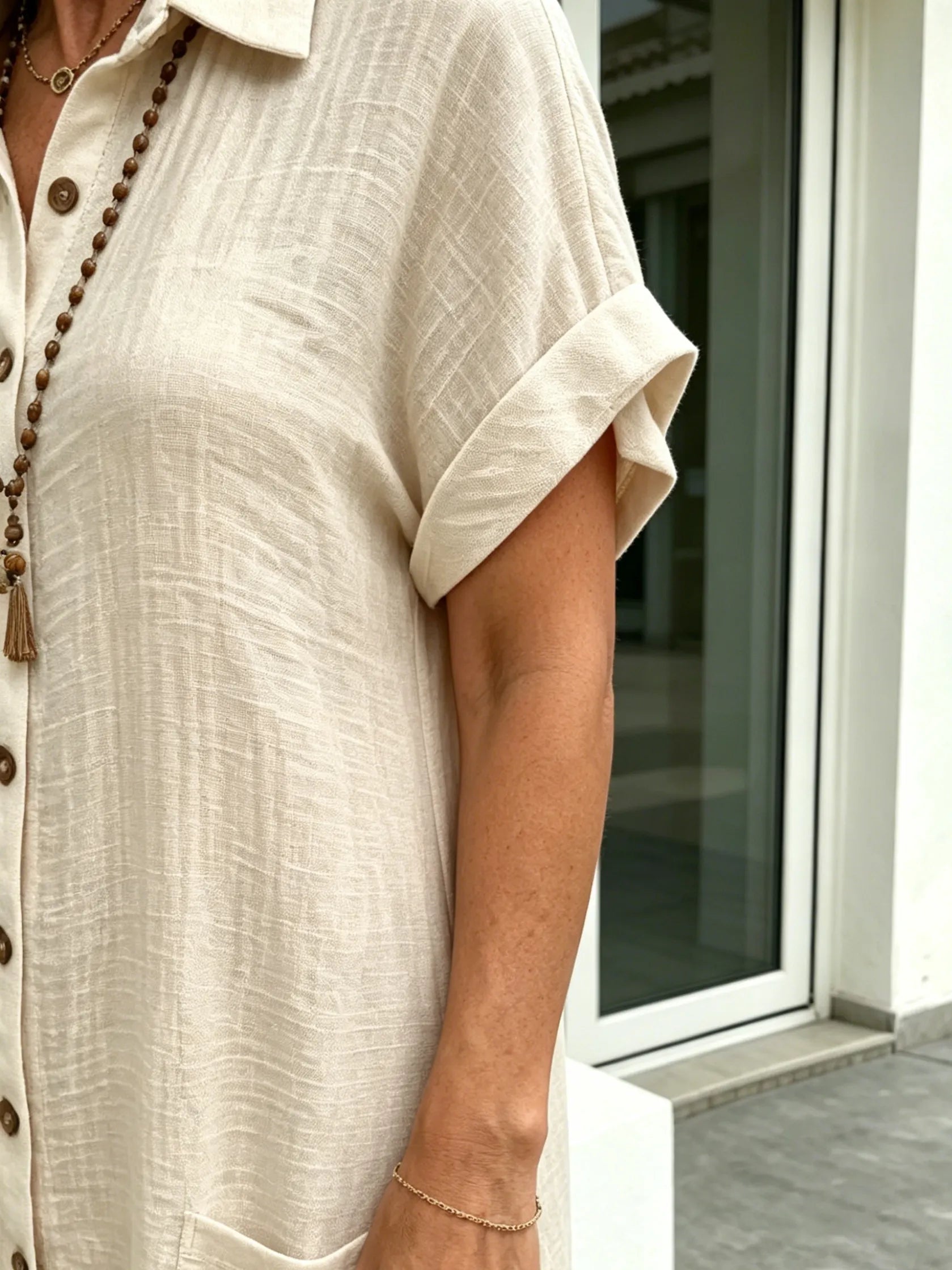 Solid Color Shirt Dress Simple, Made of Breathable, Featuring a Lapel Collar and Orderly Button Arrangement That Adds a Vintage Charm